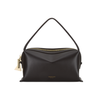 Chocolate Café Mini Crossbody Handbag with gold zipper and 'VERAFIED' branding on a white background