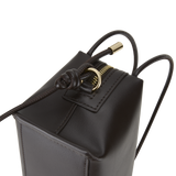 Chocolate Café Mini Crossbody Handbag with gold zipper on a white background