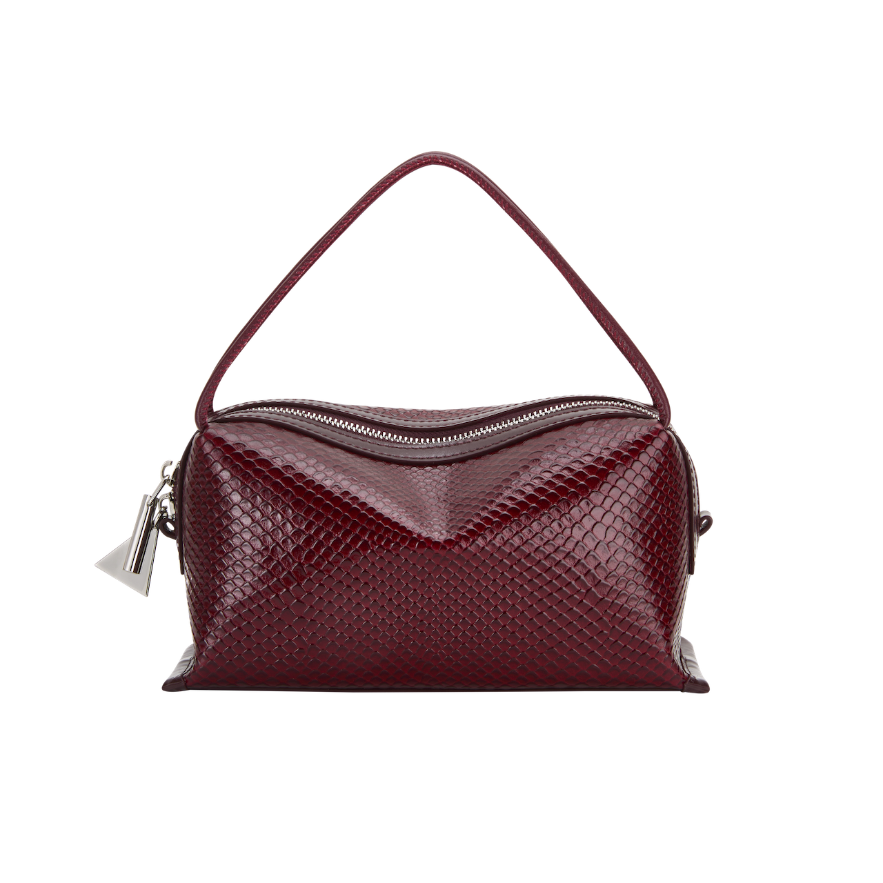 Maroon Python Café Mini Bag: Crossbody Handbag with a textured pattern on a white background