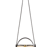 Raffia Café Mini Crossbody Handbag with a long strap on a white background