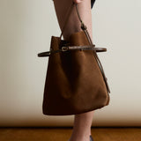 Toffee Suede Belted Tote Bag