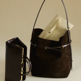 Espresso Suede Belted Tote Bag