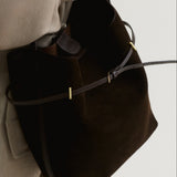 Espresso Suede Belted Tote Bag