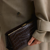 Mocha Croc Éclair Bag