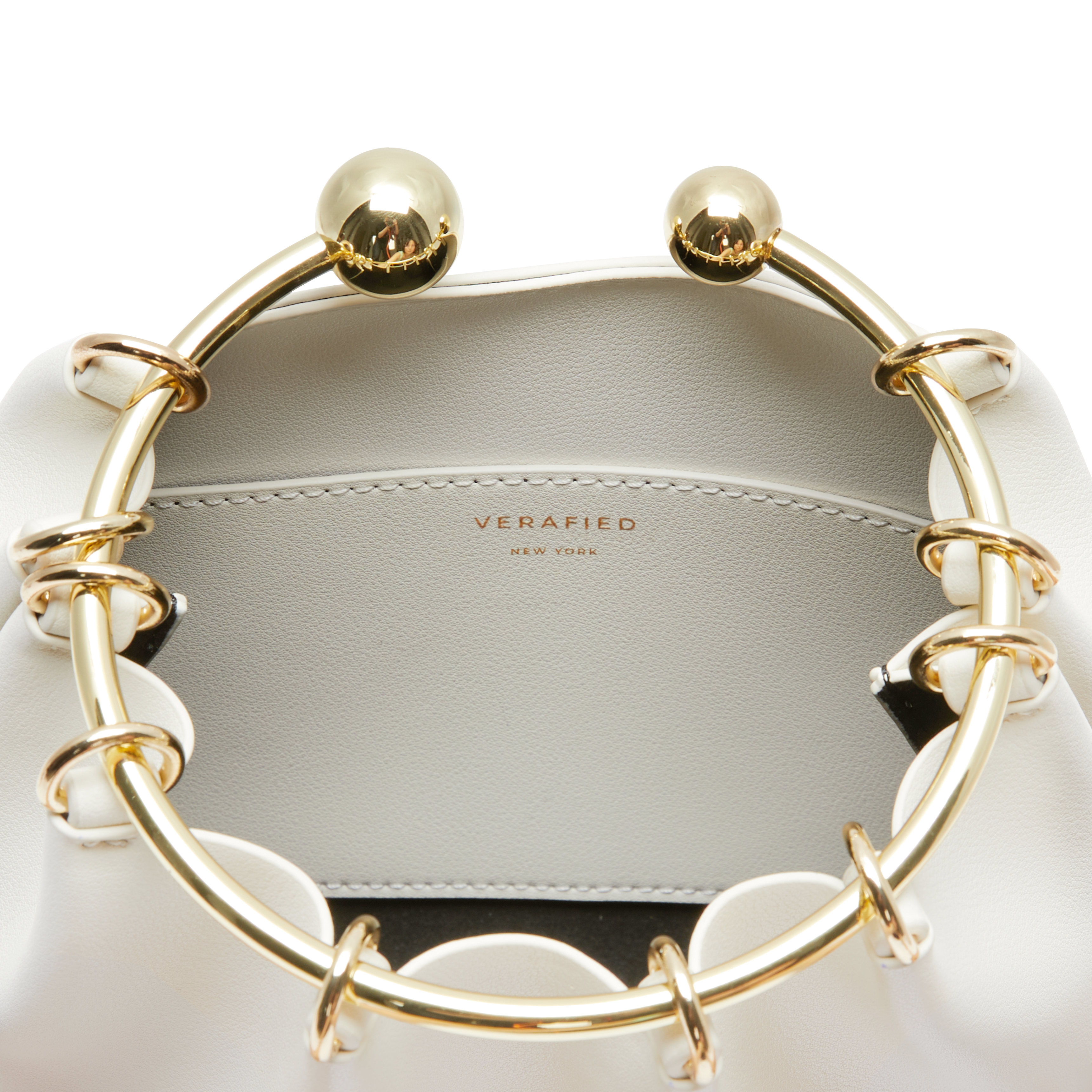 Cream Circle Ring Handle Bag inside