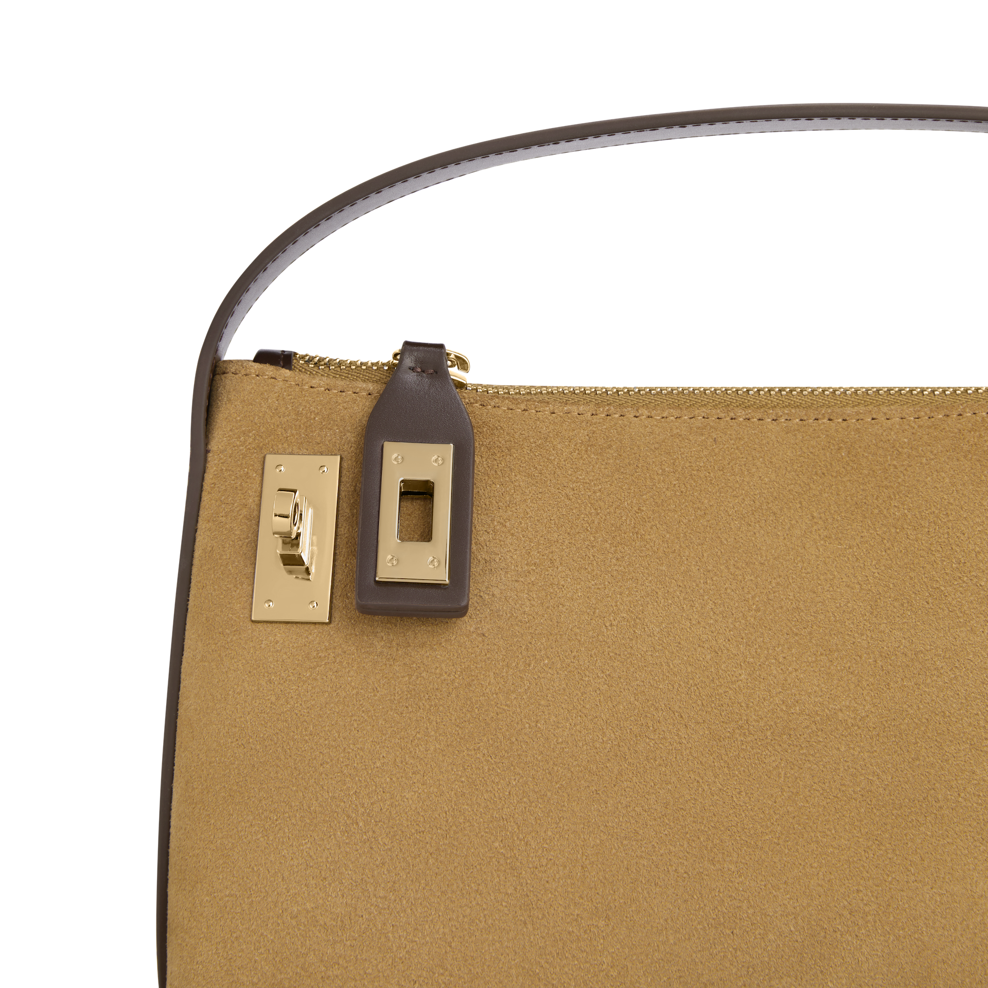 Gold Suede Hobo Shoulder Handbag zipper