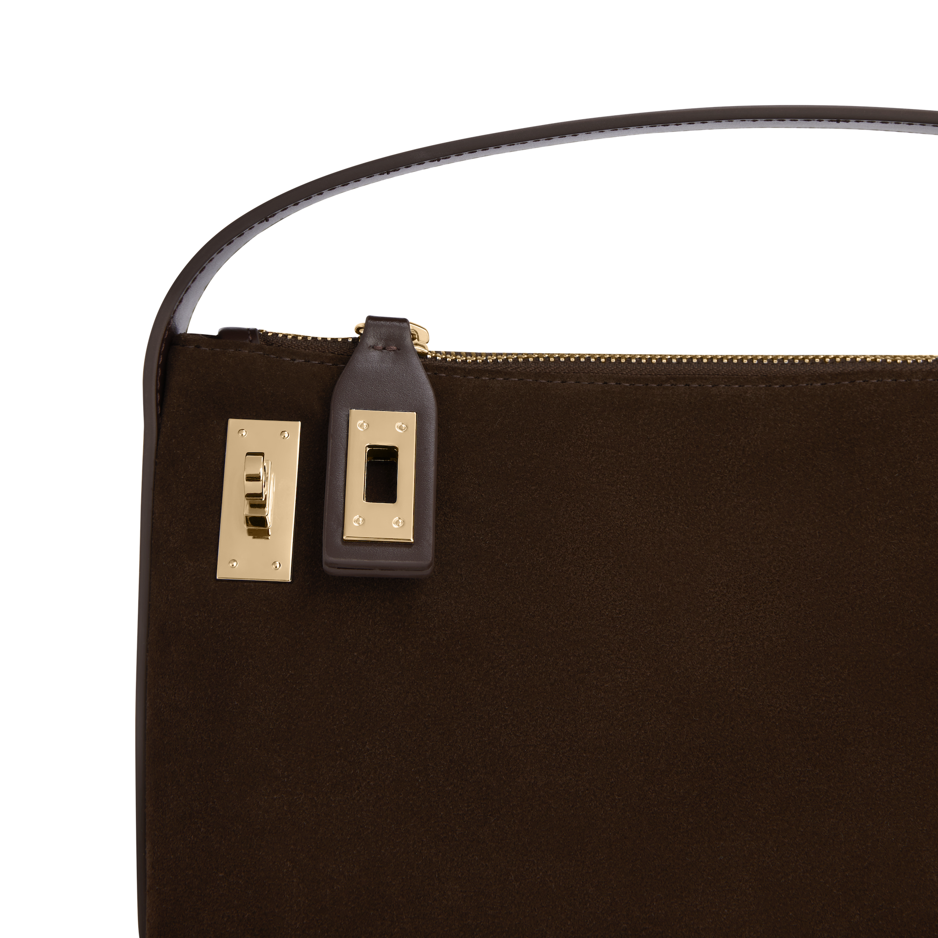 Gold Espresso Suede Hobo Shoulder Handbag zipper