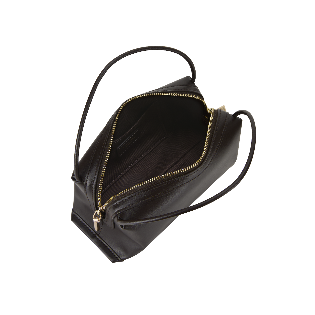 Chocolate Café Mini Crossbody Handbag with gold zipper on a white background