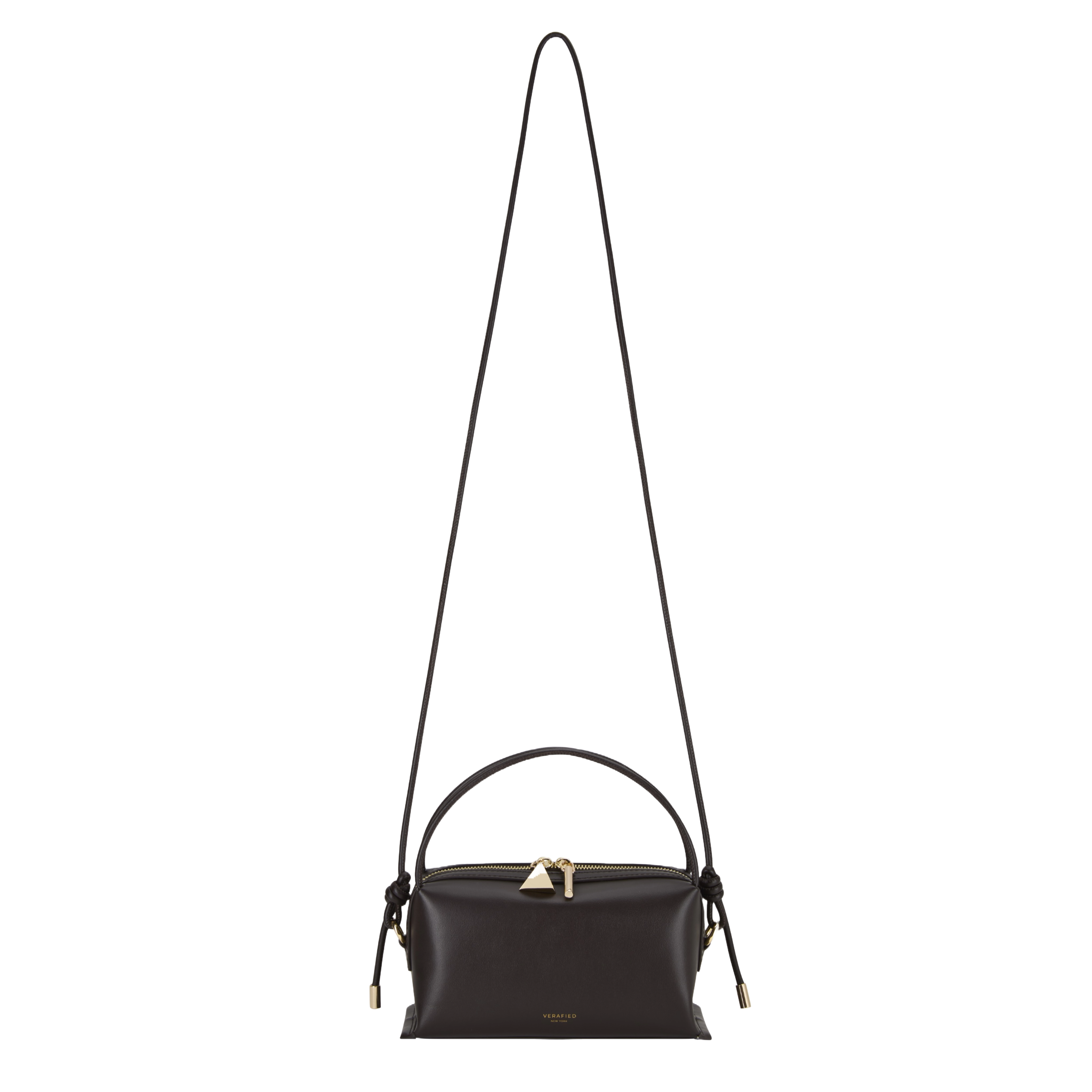 Chocolate Café Mini Crossbody Handbag with a strap on a white background