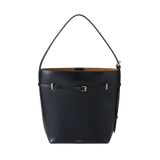 Black Belted Leather Tote Shoulder Bag front