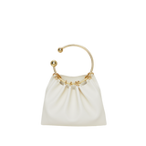 A cream-colored mini Cream Circle Ring Handle Bag with a gold-plated ring handle.