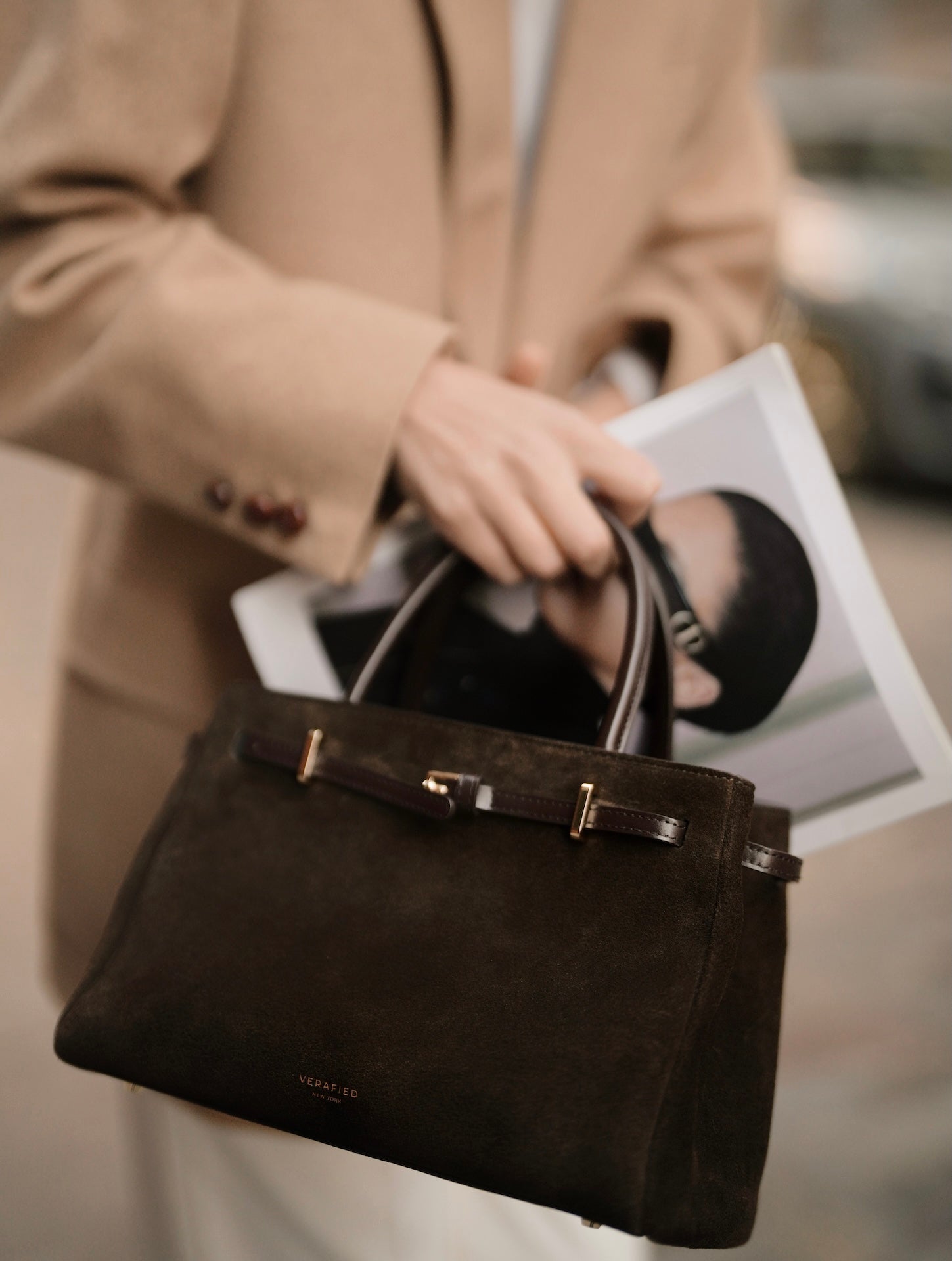 Espresso Suede Book Tote 25( Pre-Order Only. Will Ship Early Feb.)