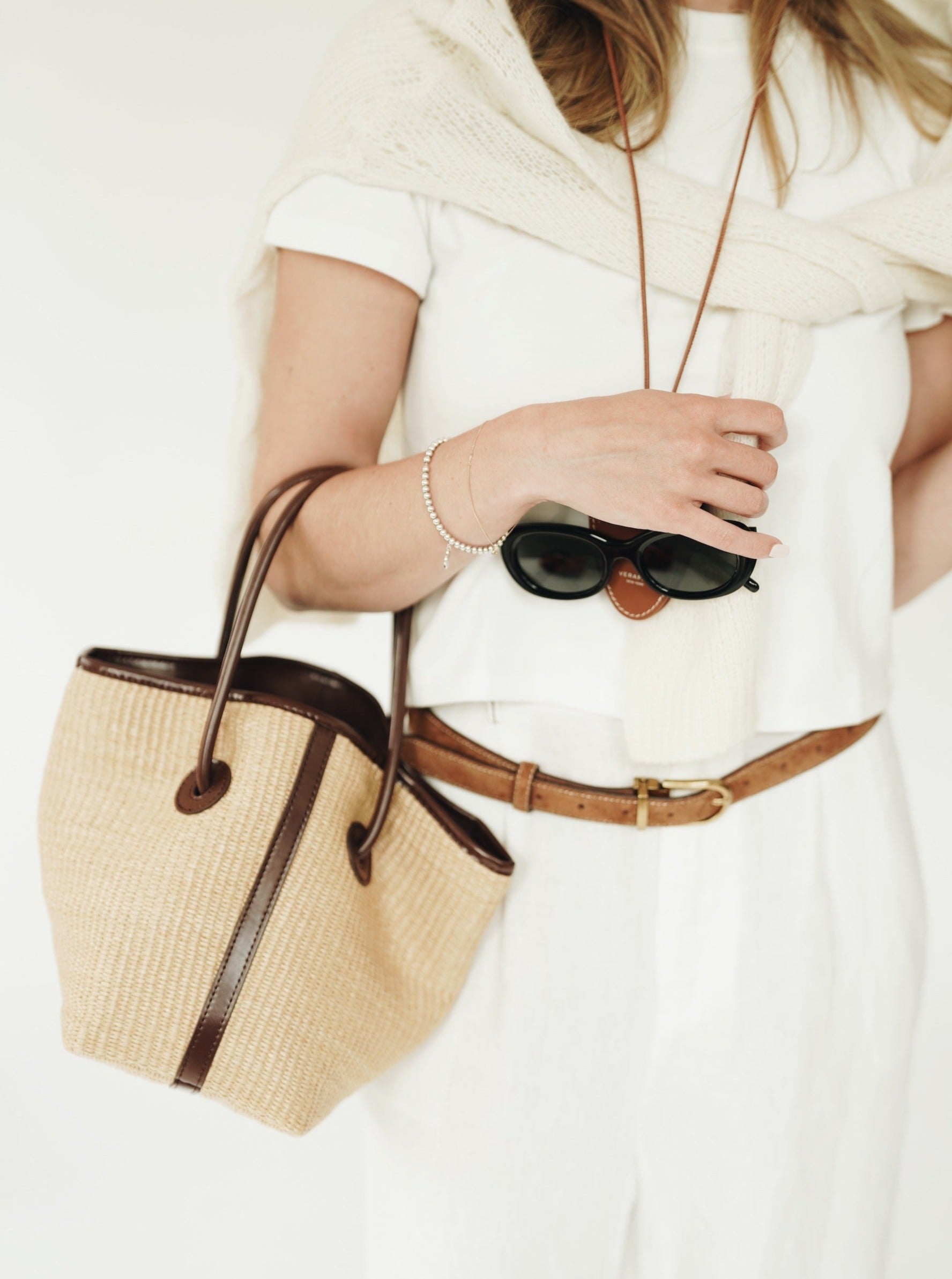 Leather-trimmed Raffia Bucket Bag(Final Sale)