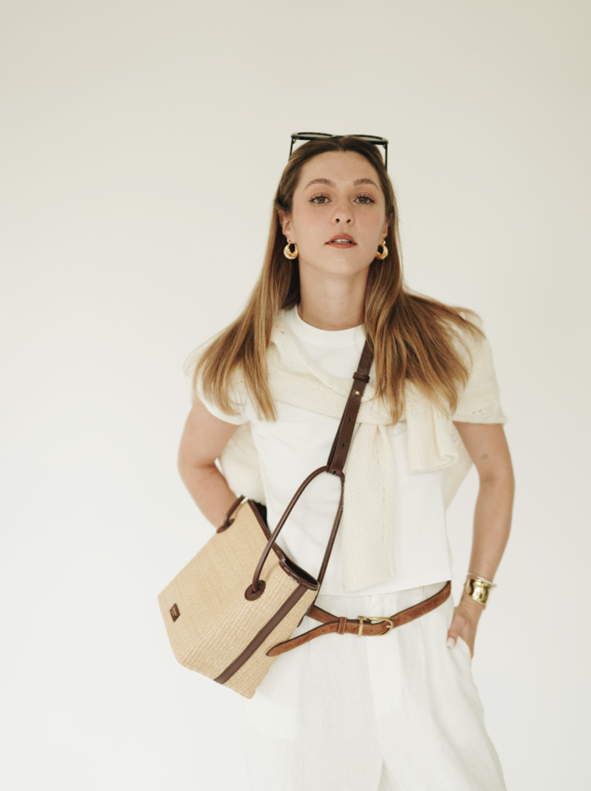 Leather-trimmed Raffia Bucket Bag(Final Sale)