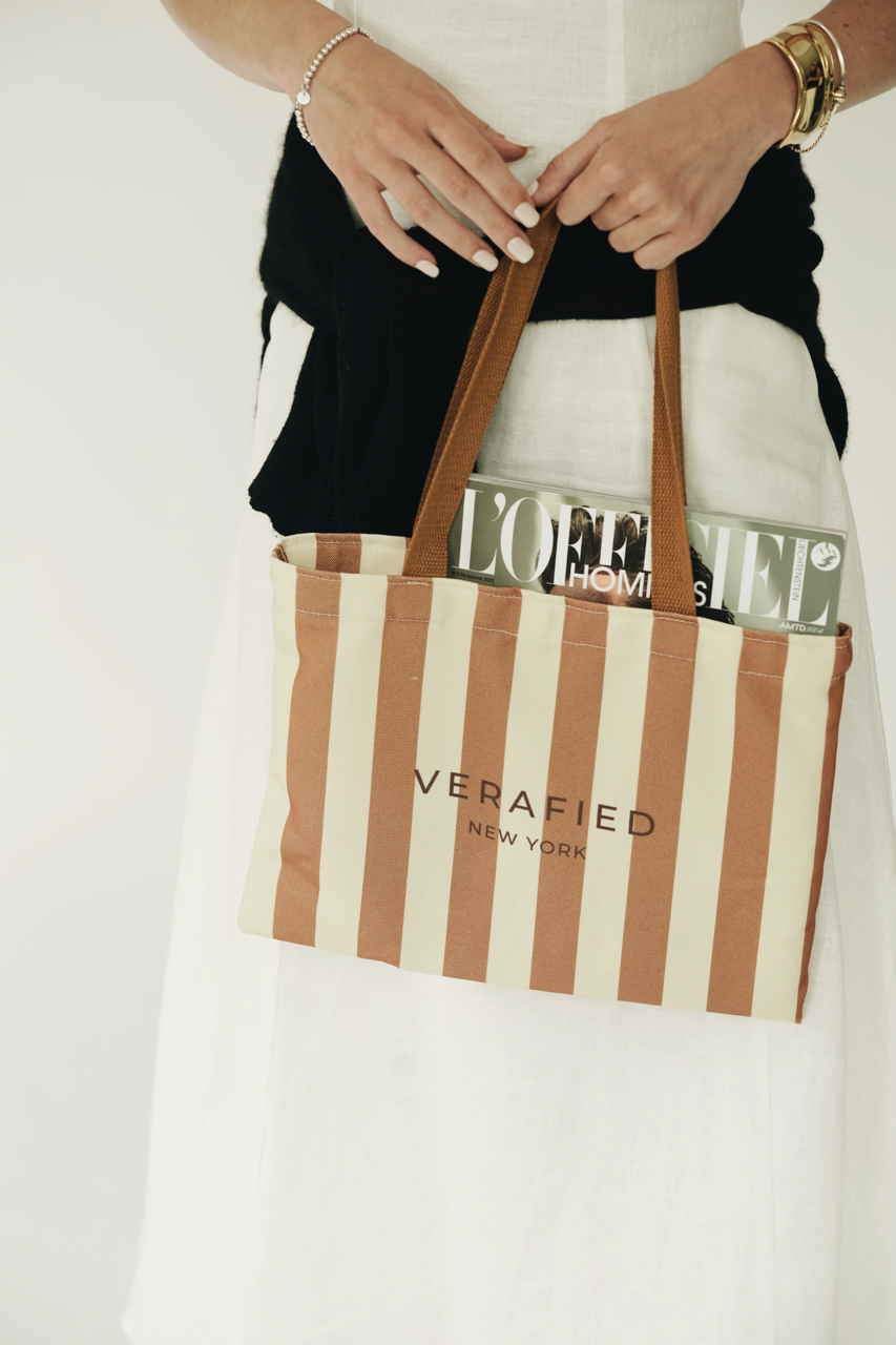 VERAFIED Striped Canvas Tote Bag