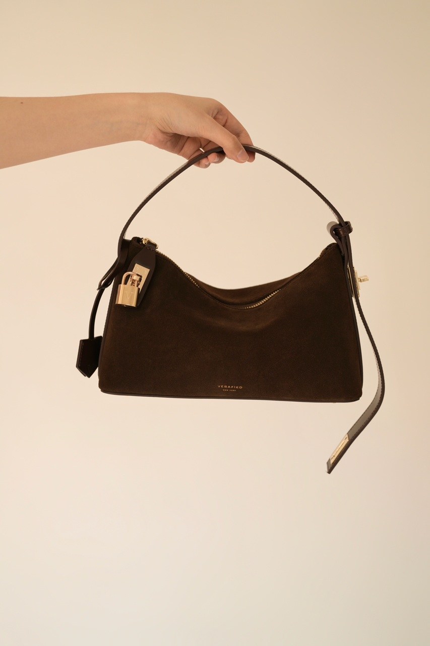 Gold Espresso Suede Hobo Bag