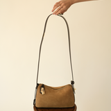 Gold Suede Hobo Shoulder Handbag