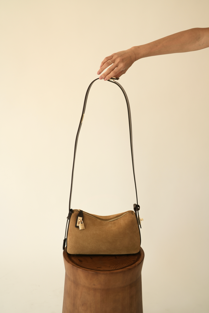 Gold Suede Hobo Bag