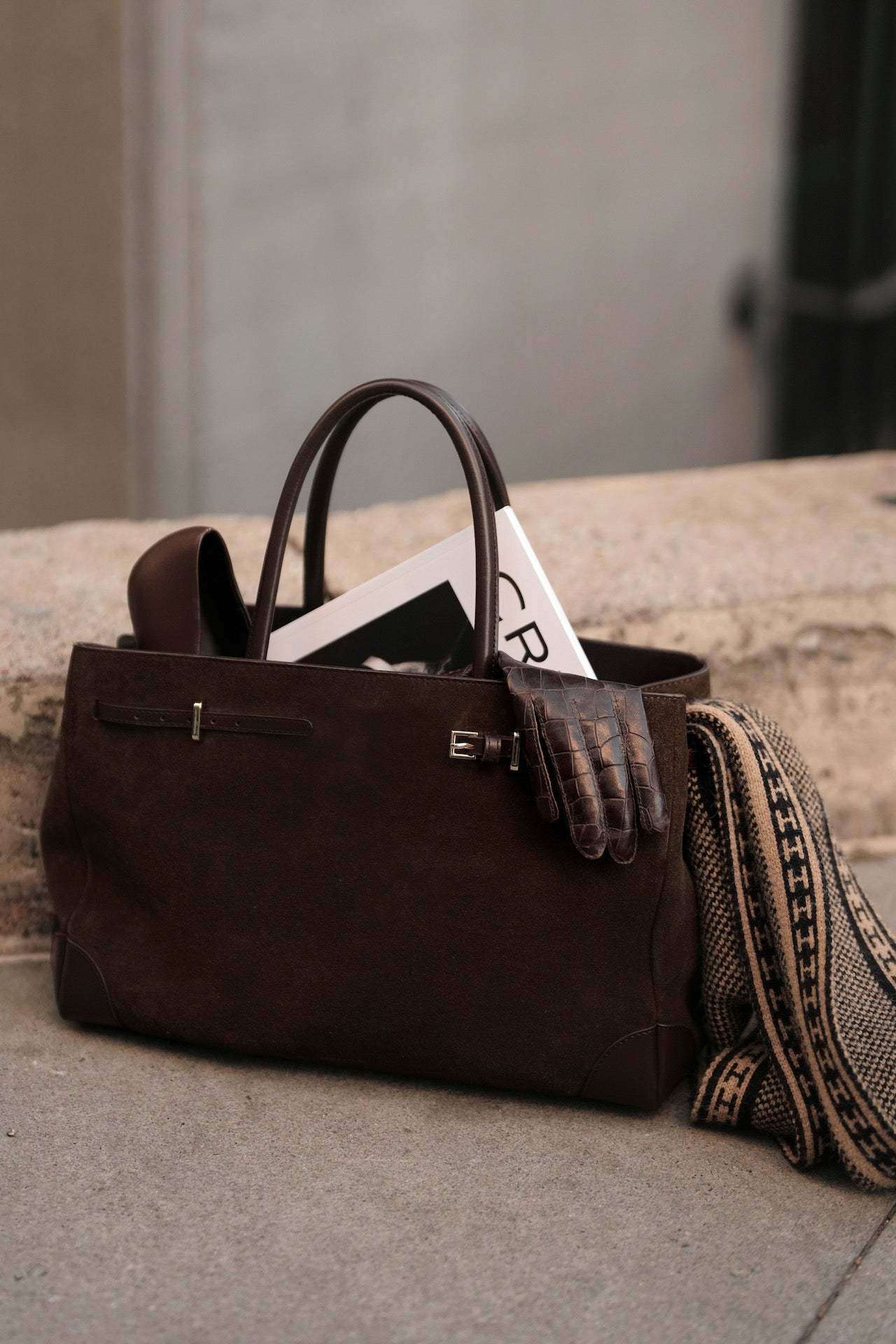 Espresso Suede Book Tote 33 (Pre-Order Only. Will Ship Late Jan.)