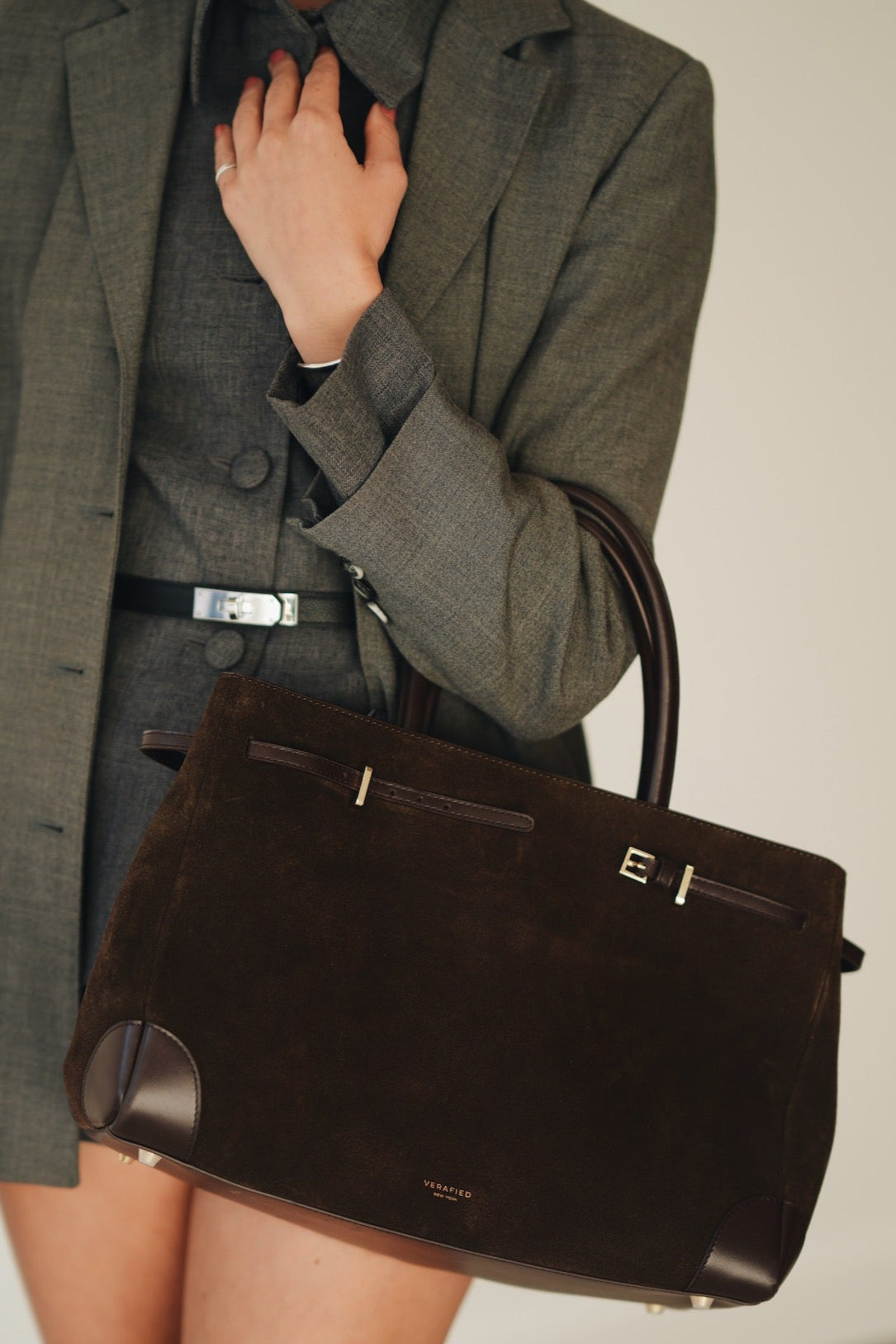 Espresso Suede Book Tote 33 (Pre-Order Only. Will Ship Late Jan.)