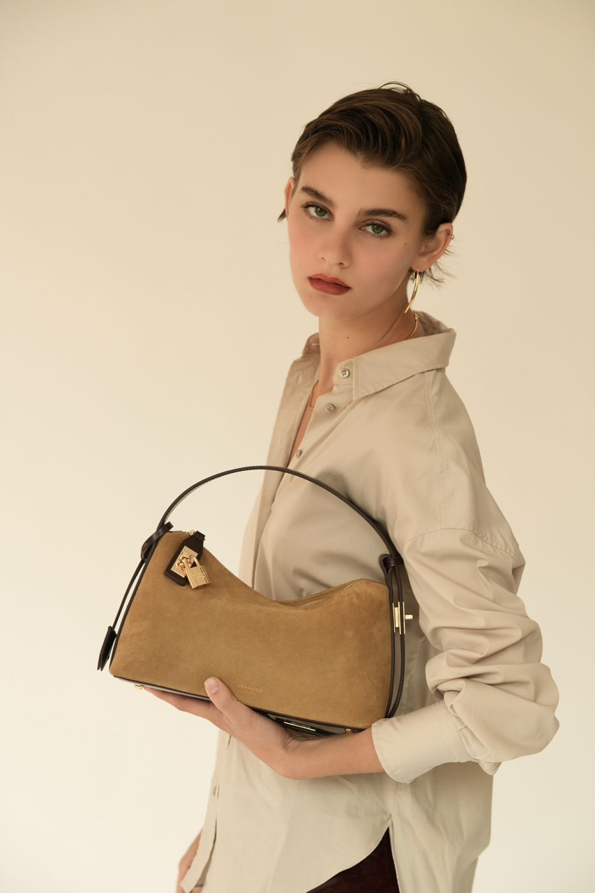 Gold Suede Hobo Bag