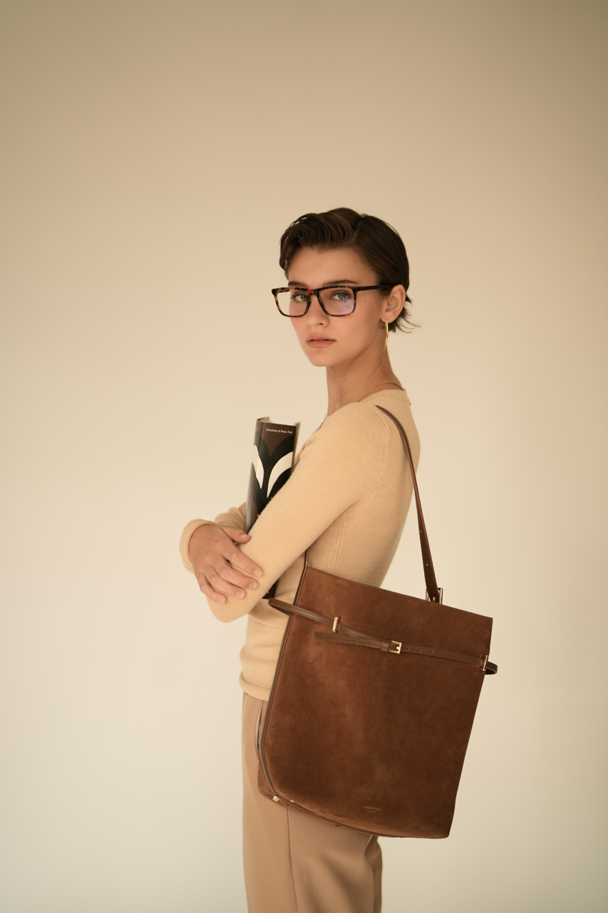 Toffee Suede Belted Tote Bag