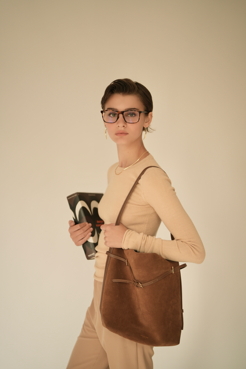 Toffee Suede Belted Tote Bag