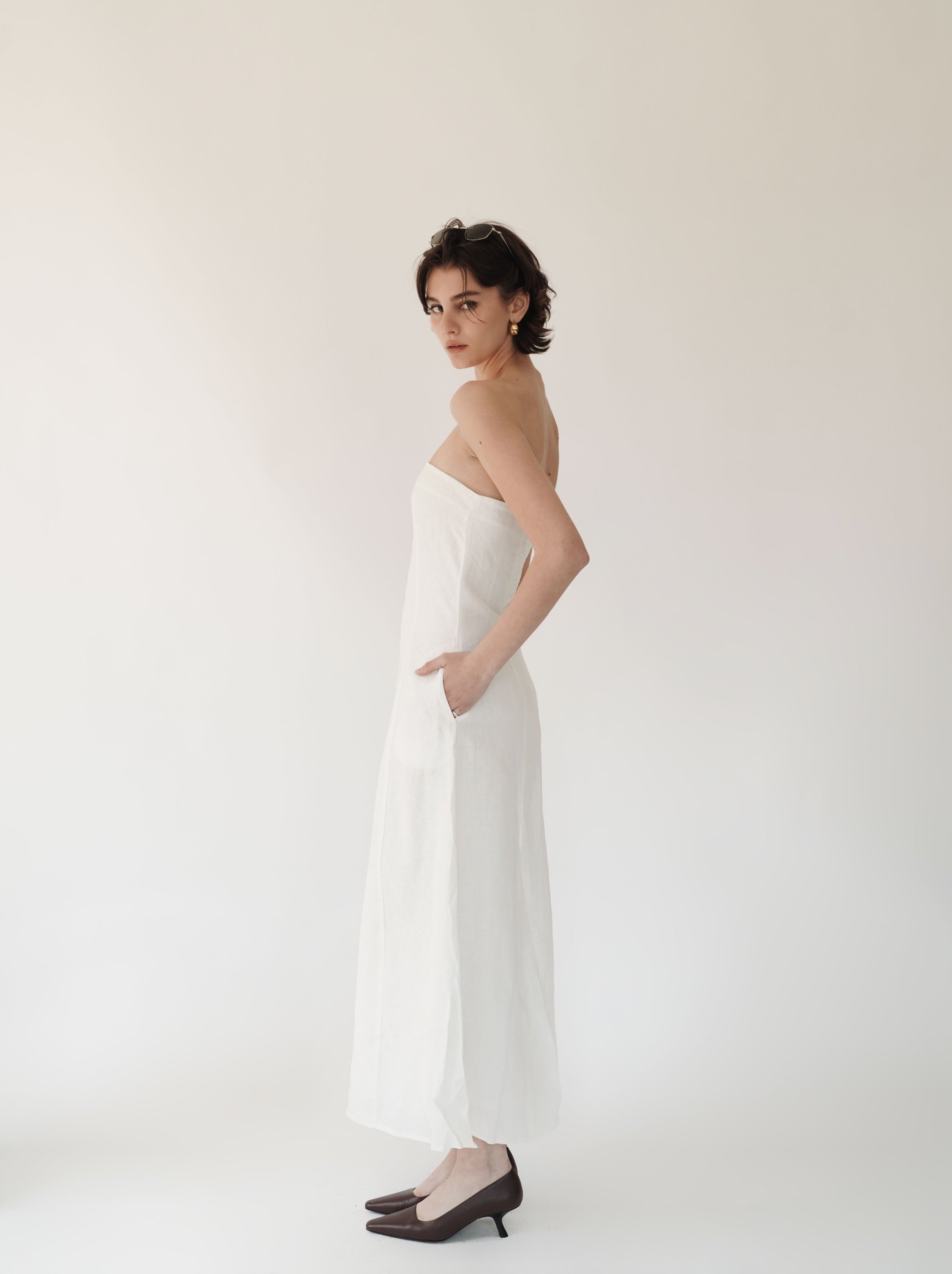 Strapless Linen Maxi Dress