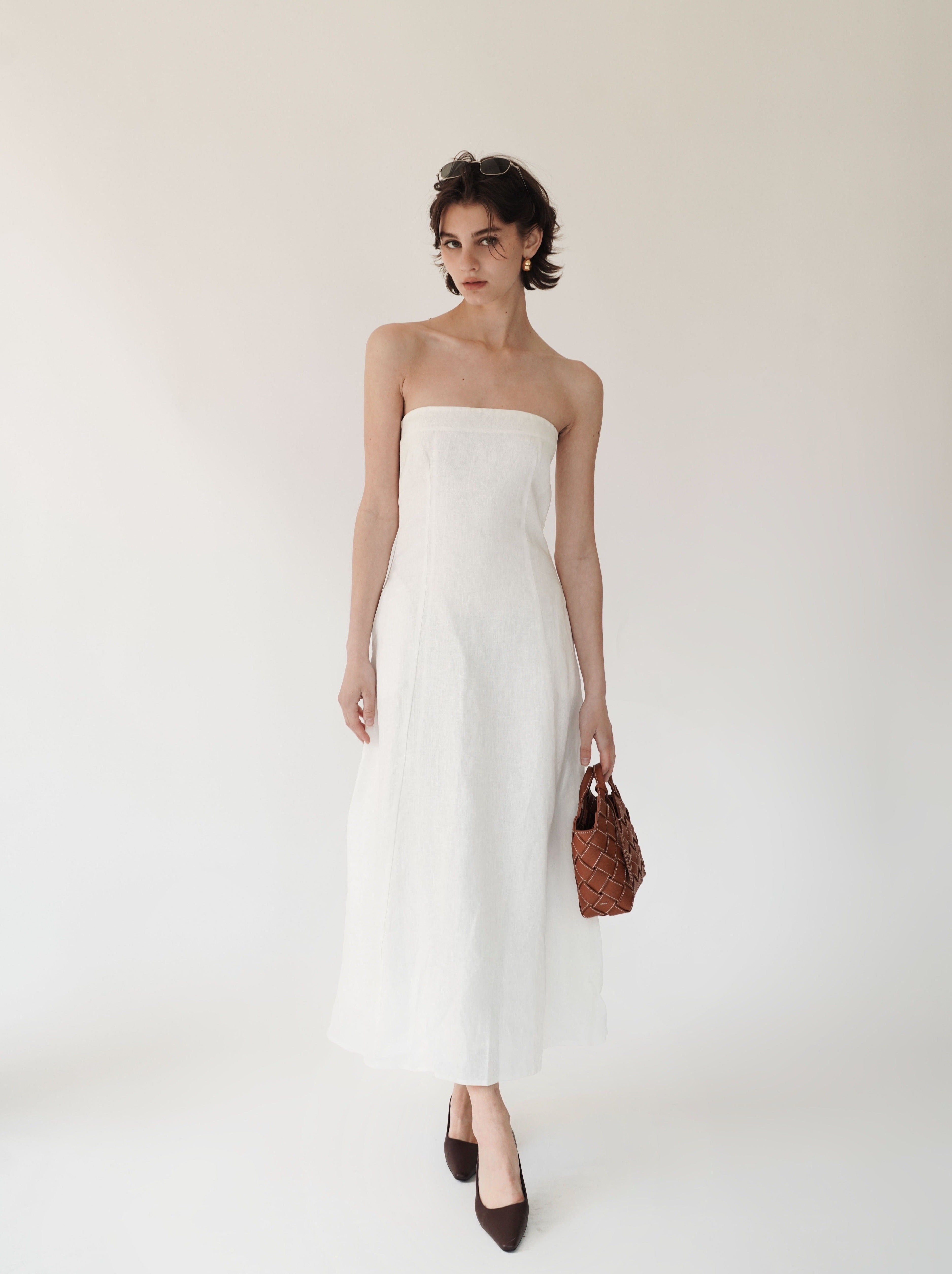 Strapless Linen Maxi Dress