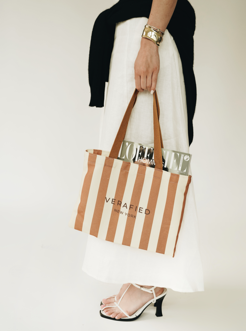 VERAFIED Striped Canvas Tote Bag