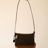 Gold Espresso Suede Hobo Shoulder Handbag with a long strap