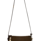 A brown suede hobo shoulder bag with an adjustable shoulder strap and a gold lock.