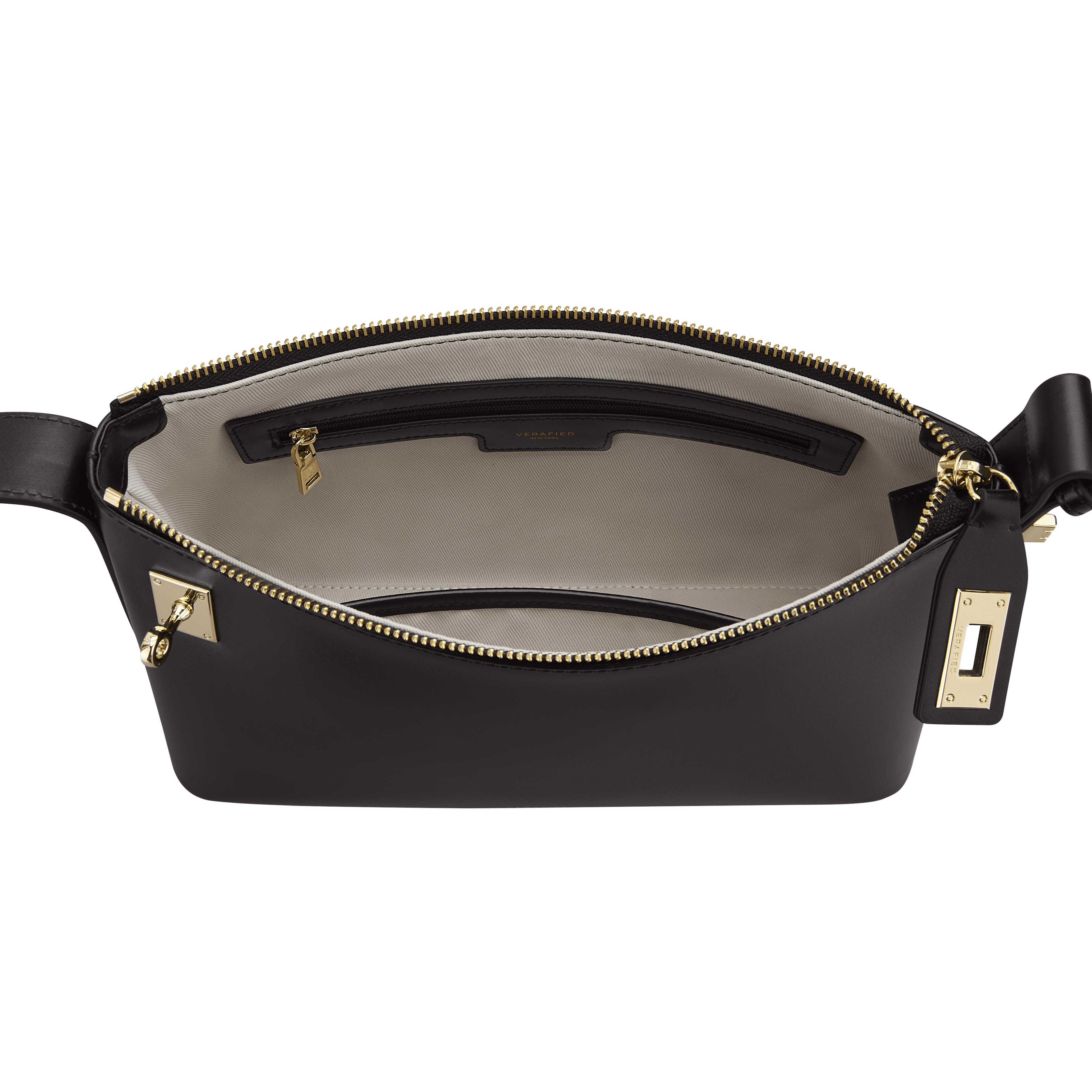 Gold Chocolate Hobo Shoulder Handbag with gold accents on a transparent background