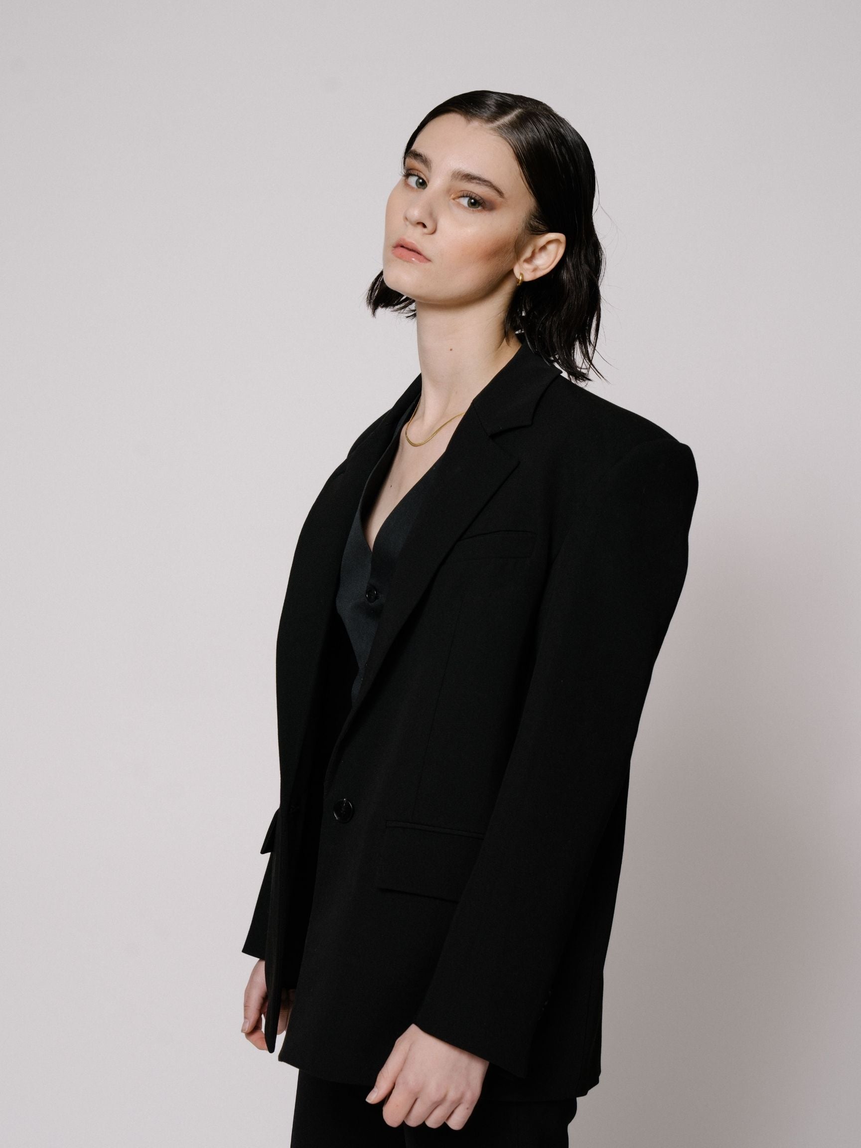 Black Wide-Shoulder Blazer