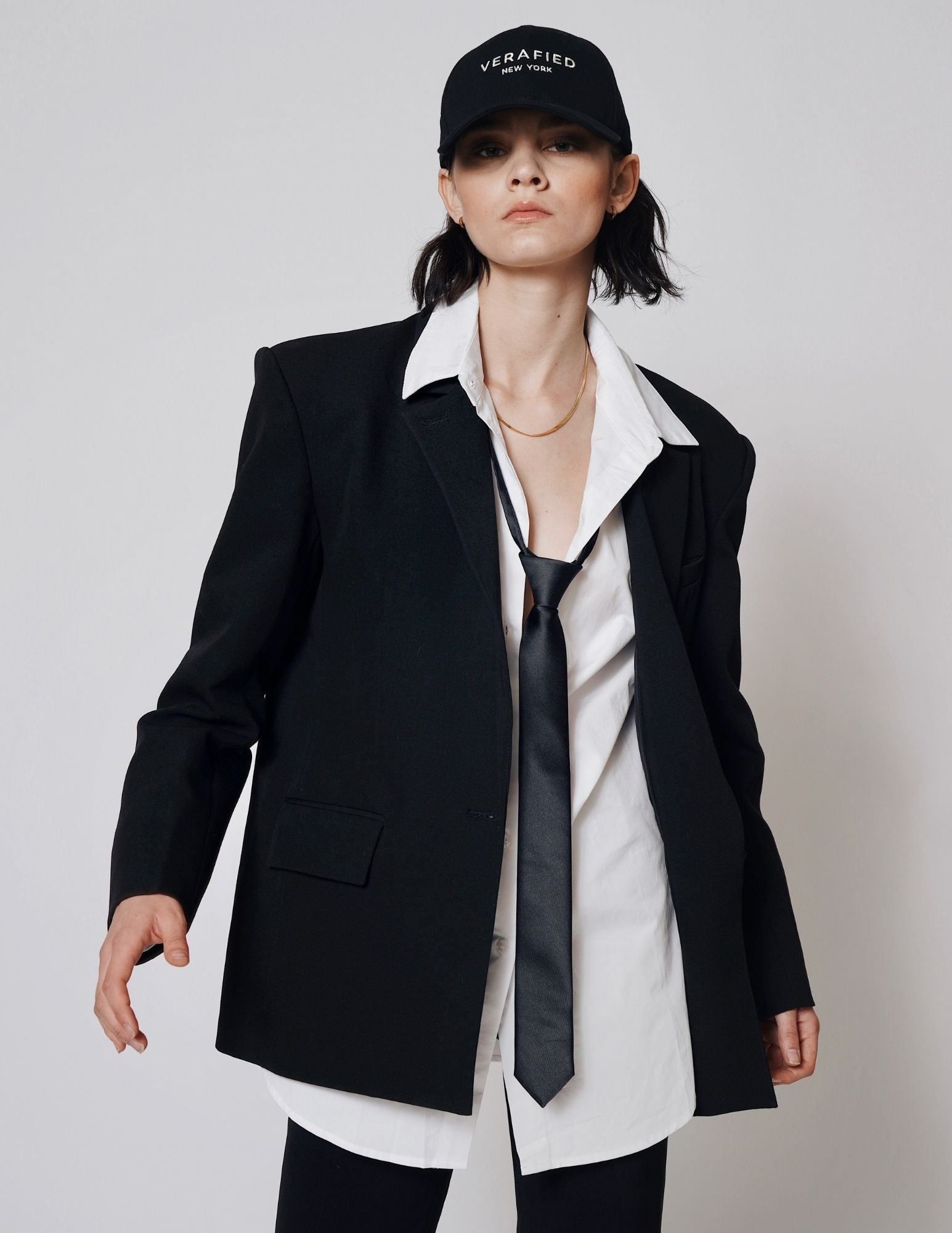 Black Wide-Shoulder Blazer